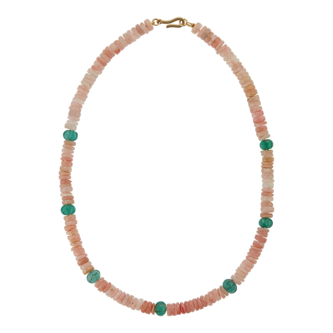 Pink Opal & Green Jade Beaded Necklace (45cm) - Globetrotter - Ileana Makri