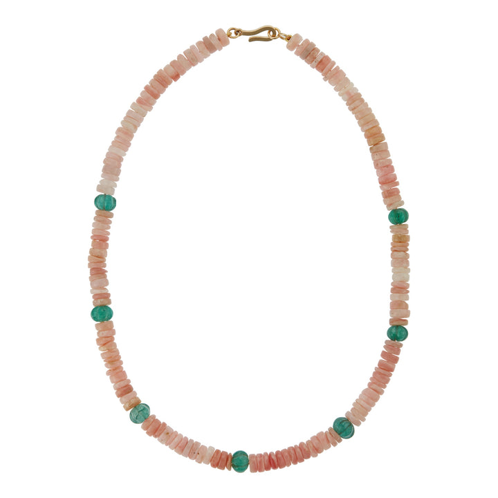 Pink Opal & Green Jade Beaded Necklace (45cm) - Globetrotter - Ileana Makri
