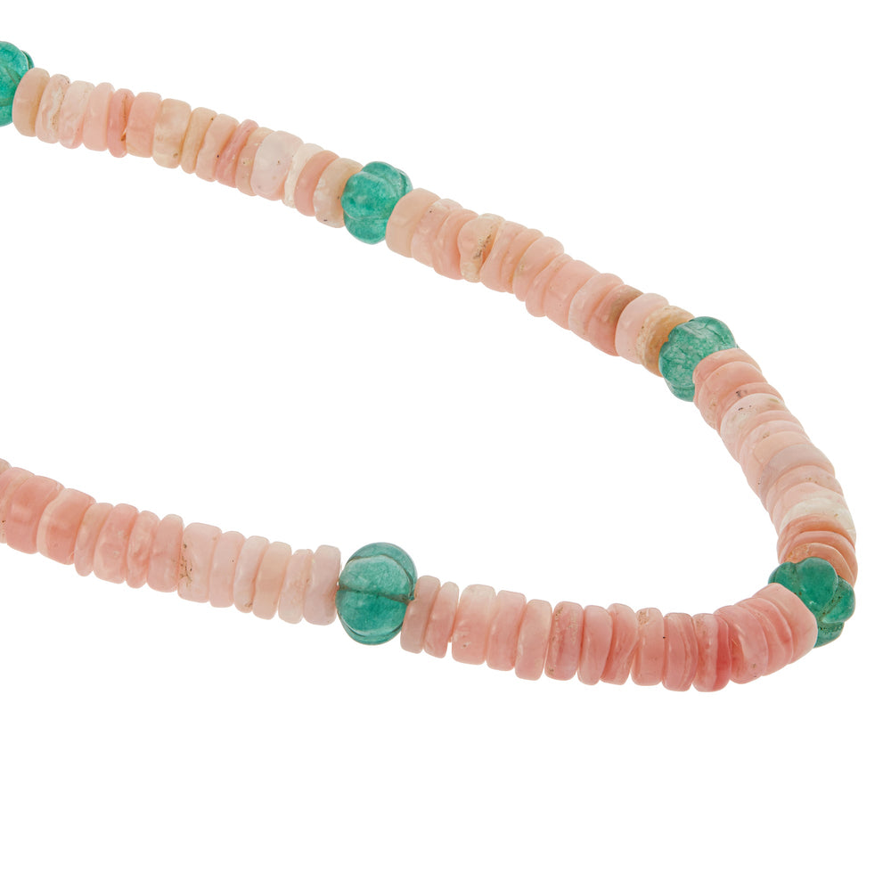 Pink Opal & Green Jade Beaded Necklace (45cm) - Globetrotter - Ileana Makri