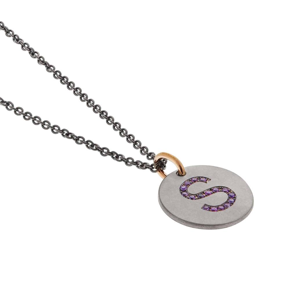 Pink Sapphire Letter Pendant T - PS - TITANIUM - Ileana Makri