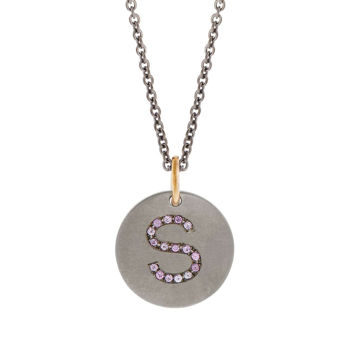 Pink Sapphire Letter Pendant T - PS - TITANIUM - Ileana Makri