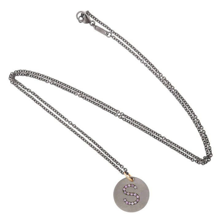 Pink Sapphire Letter Pendant T - PS - TITANIUM - Ileana Makri
