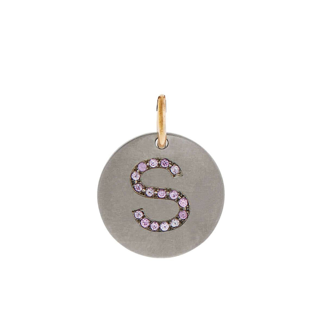 Pink Sapphire Letter Pendant T - PS - TITANIUM - Ileana Makri