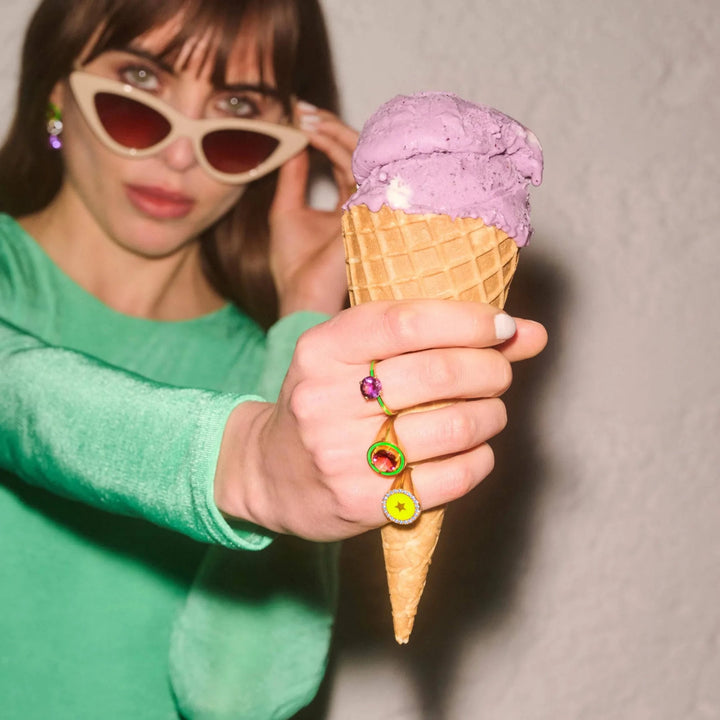 Purple Amethyst Enamel Slim Band - Eye M Neon Rocks - Ileana Makri