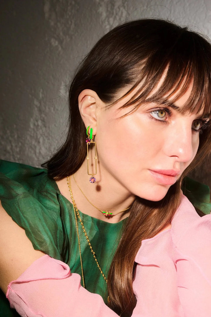 Purple Amethyst Long Bar Earrings - Eye M Neon Rocks - Ileana Makri