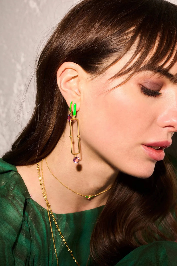 Purple Amethyst Long Bar Earrings - Eye M Neon Rocks - Ileana Makri