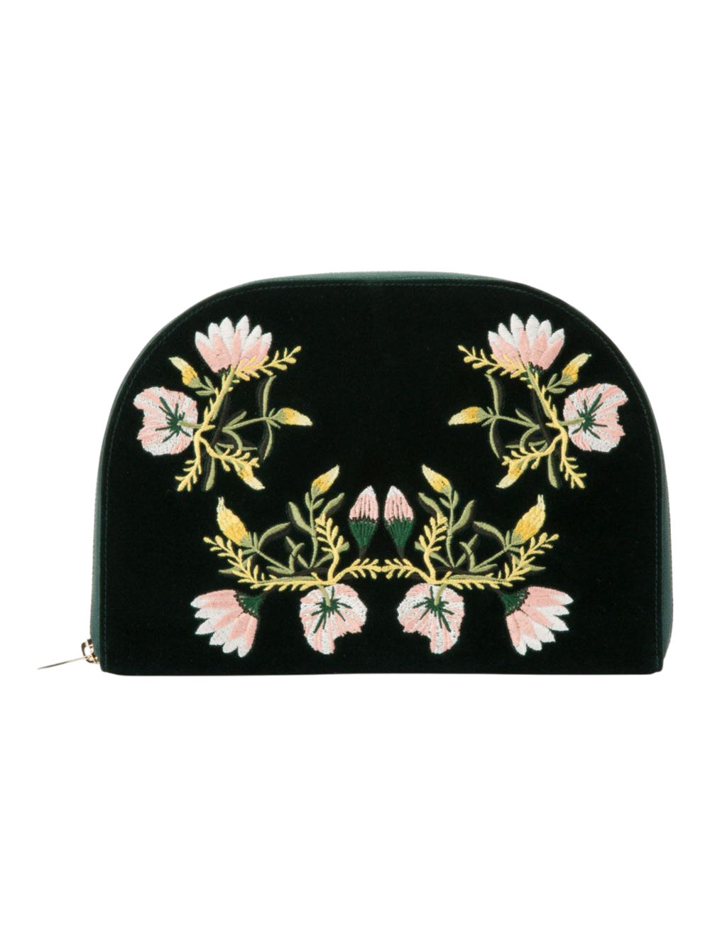Ileana Makri Zoe Portfolio Forest in dark green velvet with intricate pink and yellow floral embroidery