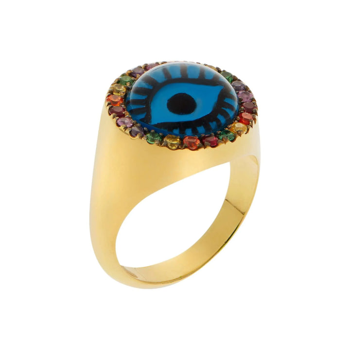 Rainbow Evil Eye Chevalier Ring - Eye M Eyes - Ileana Makri store