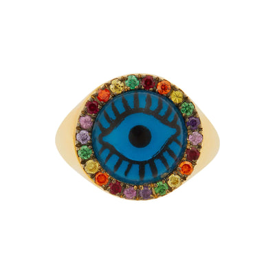 Rainbow Evil Eye Chevalier Ring - Eye M Eyes - Ileana Makri store