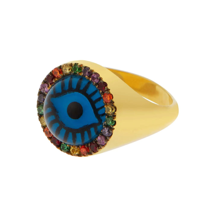 Rainbow Evil Eye Chevalier Ring - Eye M Eyes - Ileana Makri store