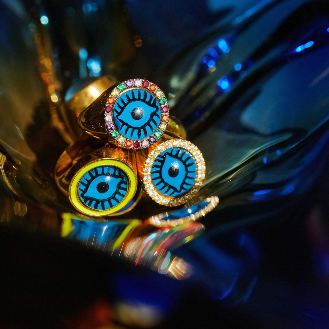 Rainbow Evil Eye Chevalier Ring - Eye M Eyes - Ileana Makri store