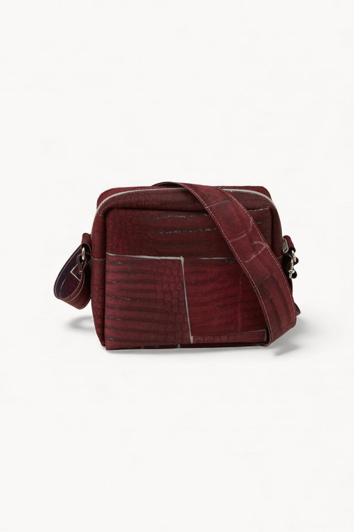 Raw Leather Burgundy Cube Pocket Bag - Luisa Cevese Riedizioni - Ileana Makri