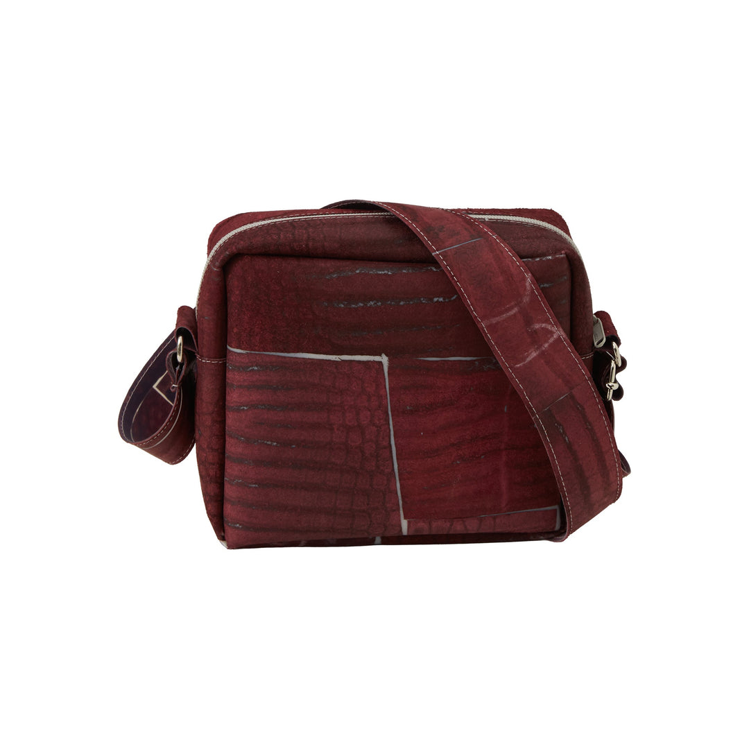 Raw Leather Burgundy Cube Pocket Bag - Luisa Cevese Riedizioni - Ileana Makri