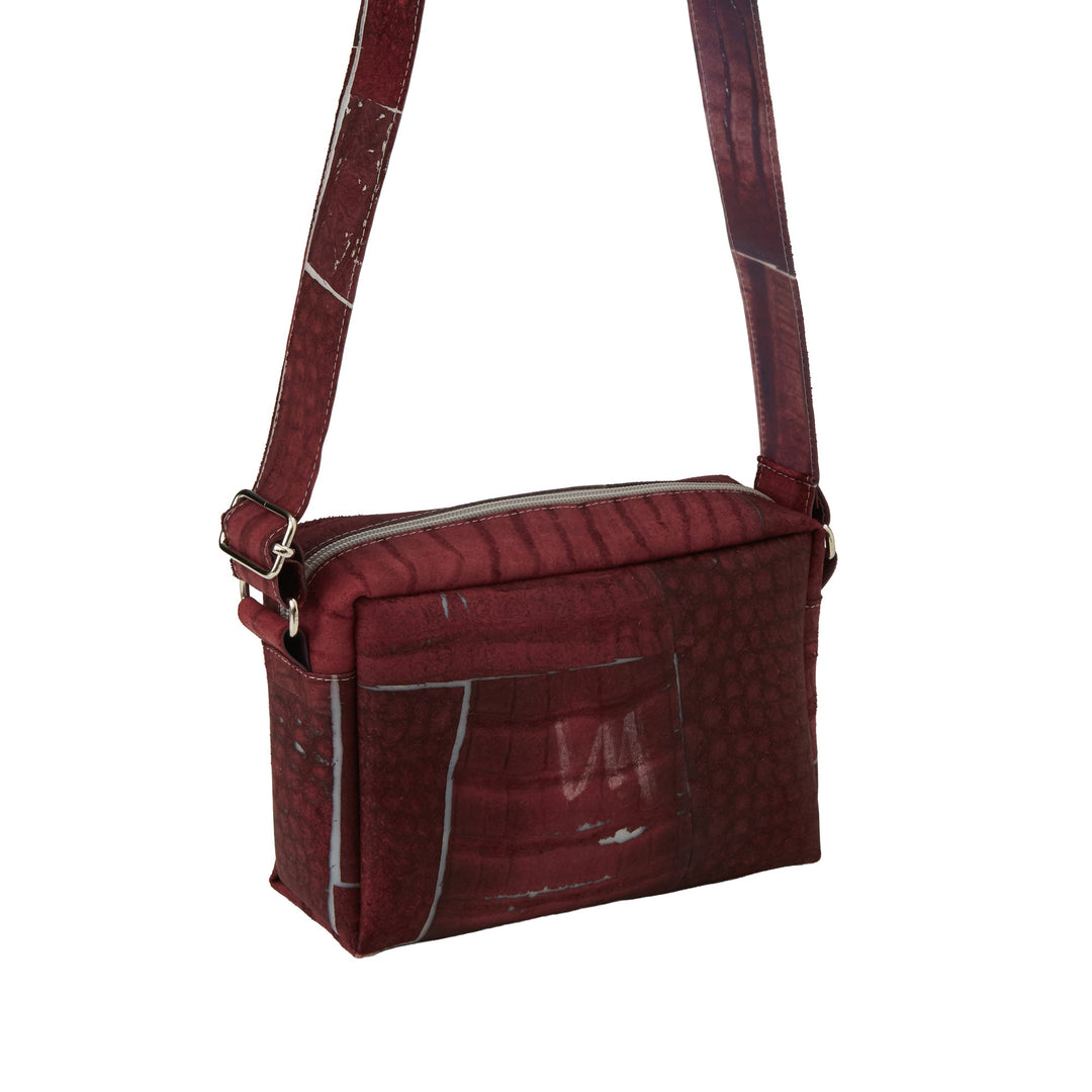 Raw Leather Burgundy Long Strap Bag - Luisa Cevese Riedizioni - Ileana Makri