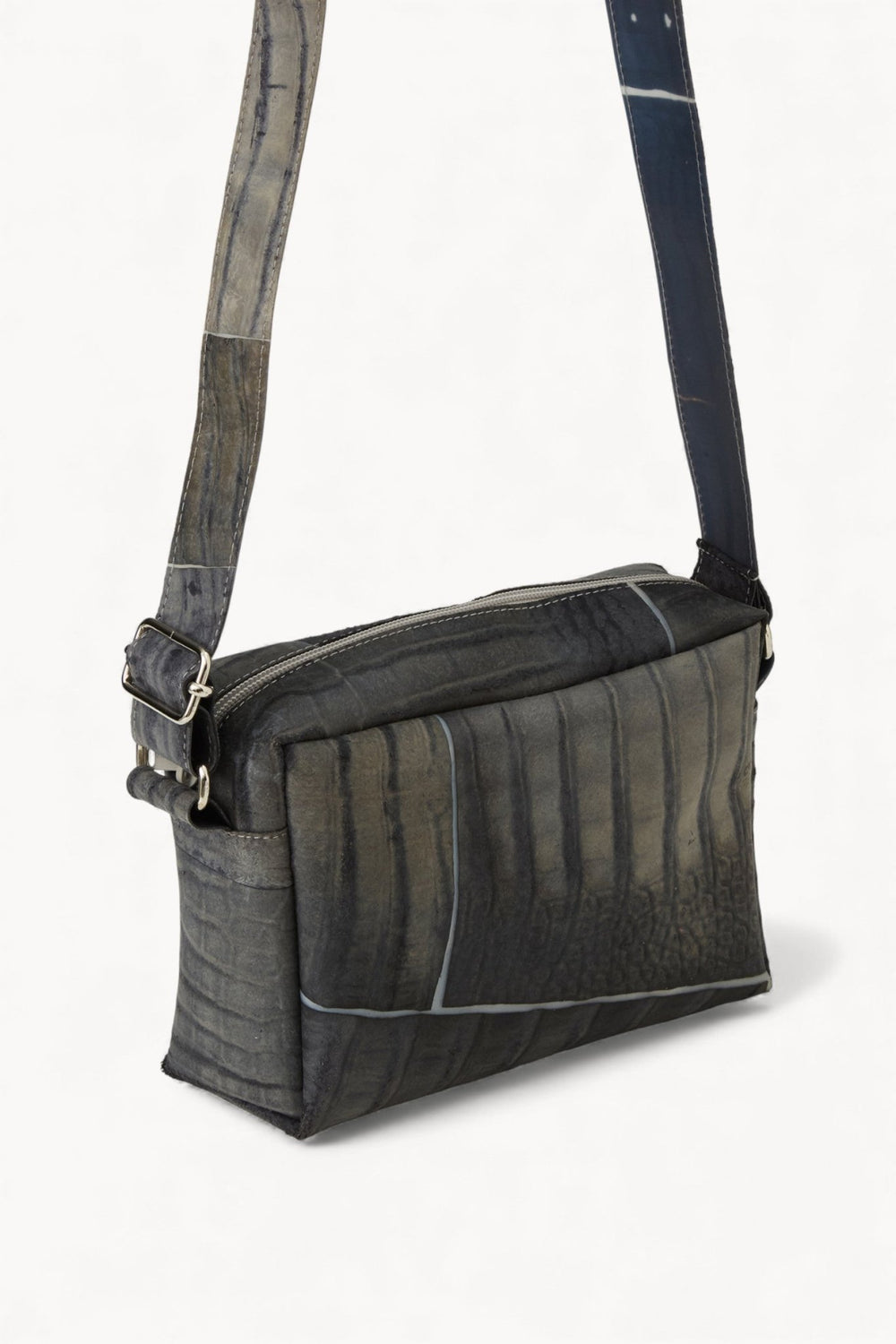 Raw Leather Grey Long Strap Bag - Luisa Cevese Riedizioni - Ileana Makri