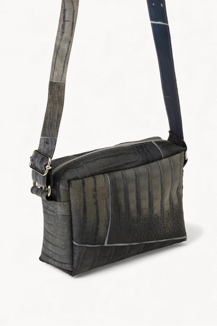 Raw Leather Grey Long Strap Bag - Luisa Cevese Riedizioni - Ileana Makri