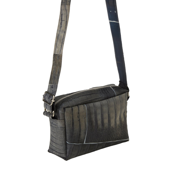 Raw Leather Grey Long Strap Bag - Luisa Cevese Riedizioni - Ileana Makri