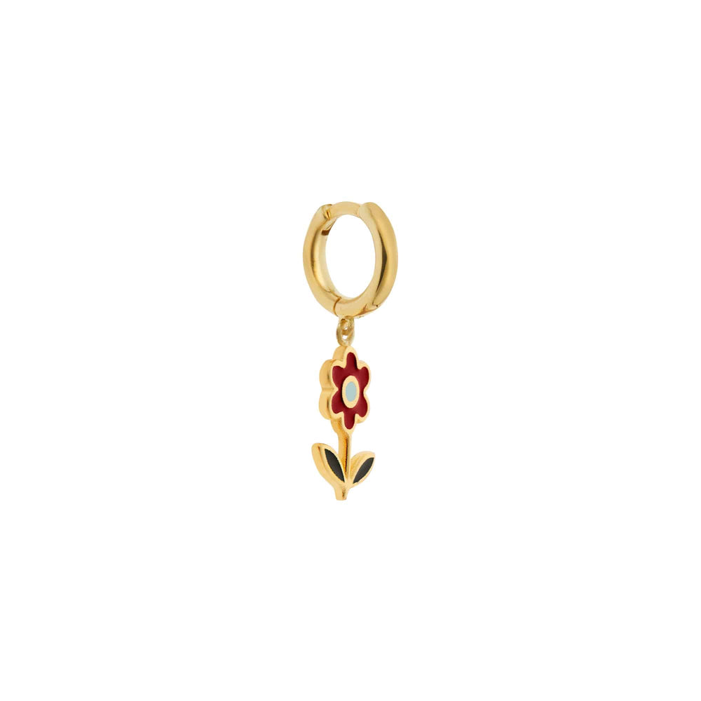Red Daisy Midi Hoop Earrings - Eye M Flower Power - Ileana Makri