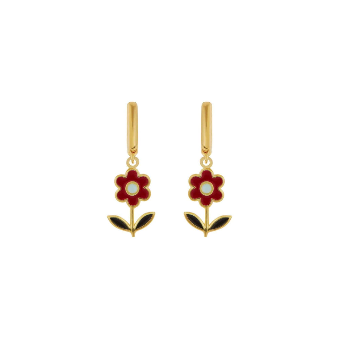 Red Daisy Midi Hoop Earrings - Eye M Flower Power - Ileana Makri