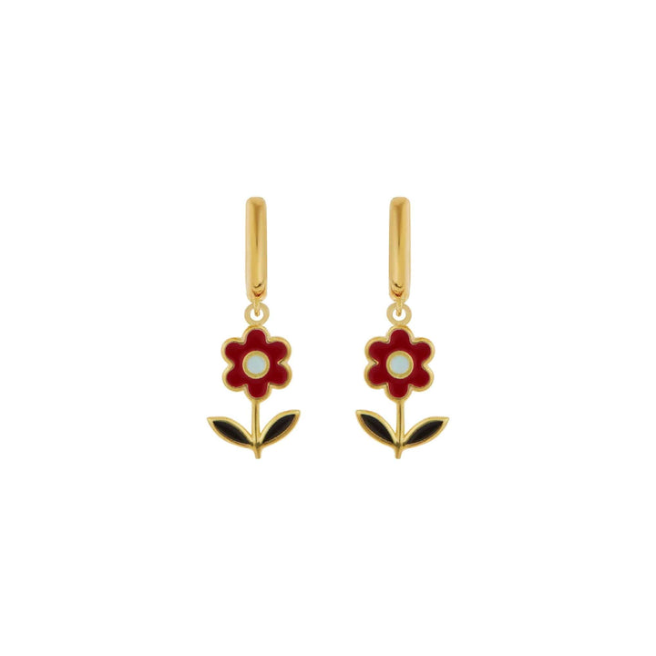 Red Daisy Midi Hoop Earrings - Eye M Flower Power - Ileana Makri