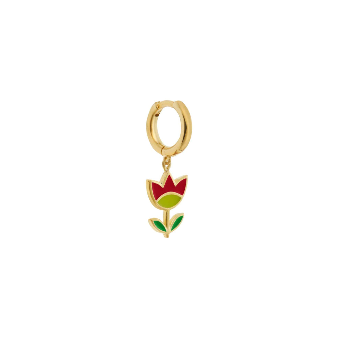 Red & Green Happy Flower Midi Hoop Earrings - Eye M Flower Power - Ileana Makri