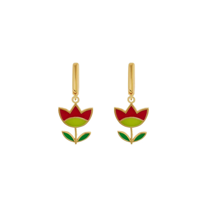 Red & Green Happy Flower Midi Hoop Earrings - Eye M Flower Power - Ileana Makri