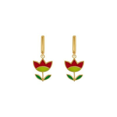 Red & Green Happy Flower Midi Hoop Earrings - Eye M Flower Power - Ileana Makri store