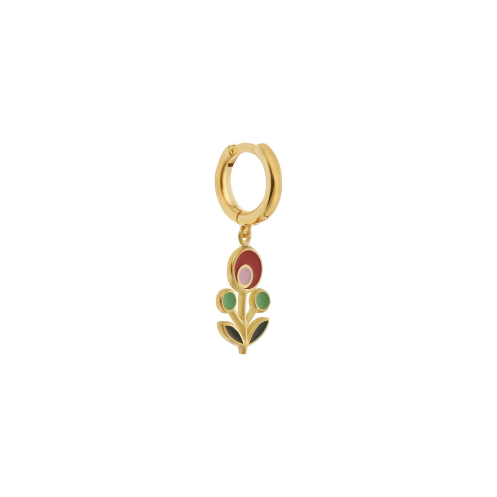 Red Seed Flower Midi Hoop Earrings - Eye M Flower Power - Ileana Makri