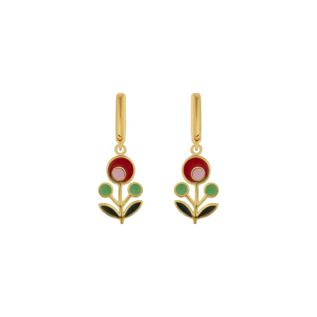 Red Seed Flower Midi Hoop Earrings - Eye M Flower Power - Ileana Makri