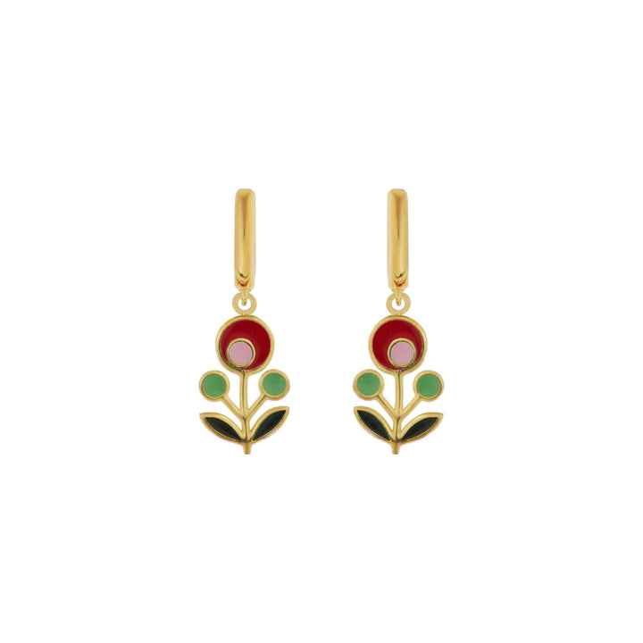 Red Seed Flower Midi Hoop Earrings - Eye M Flower Power - Ileana Makri