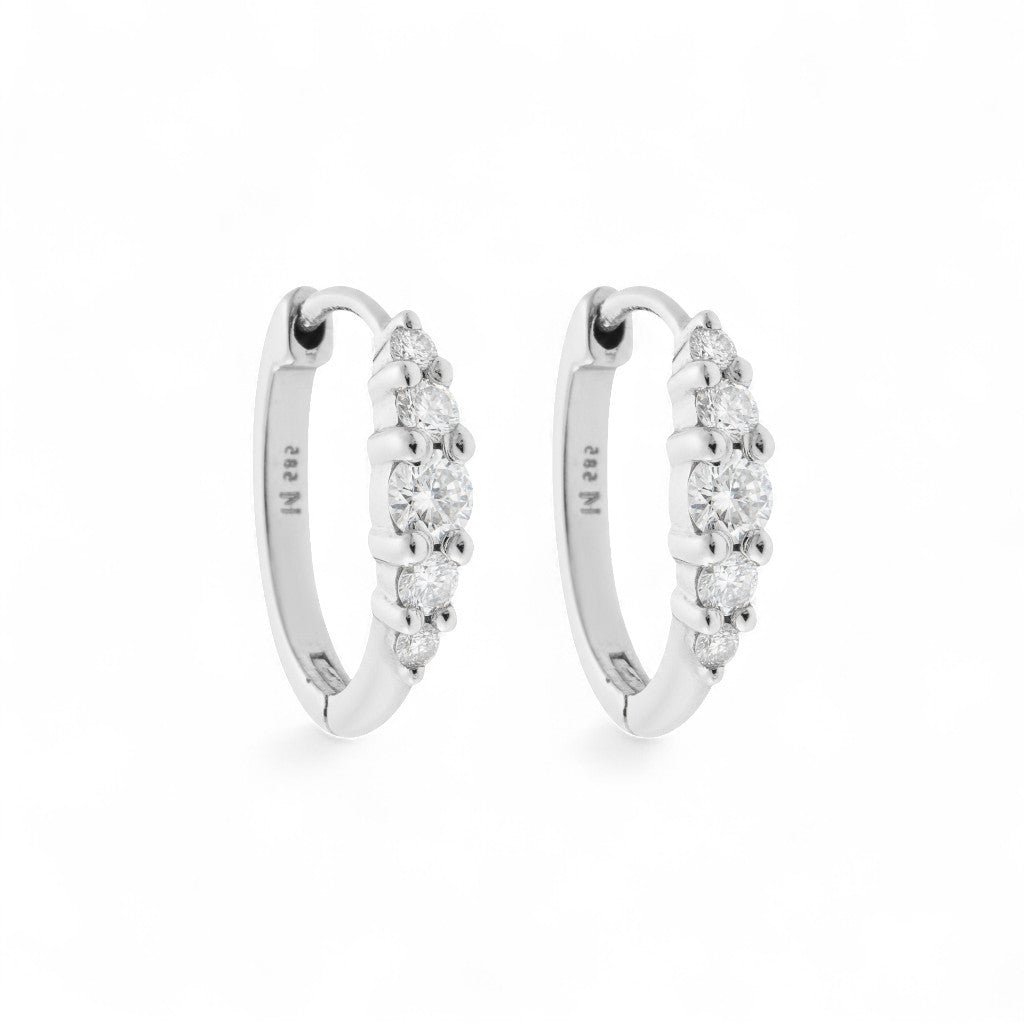 Ripple Medium White Diamond Hoops - Rivulet - Ileana Makri