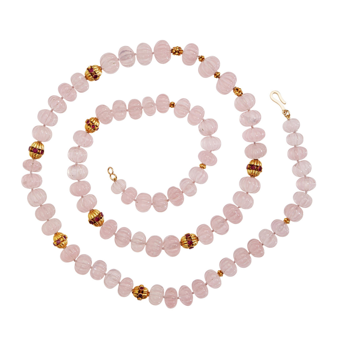 Rose Quartz Beaded Necklace 211 (87cm) - Globetrotter - Ileana Makri