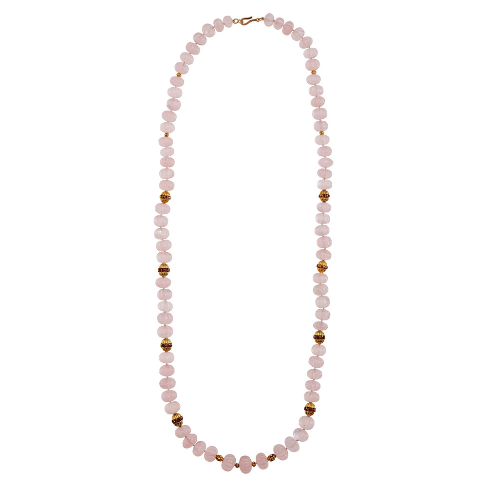 Rose Quartz Beaded Necklace 211 (87cm) - Globetrotter - Ileana Makri