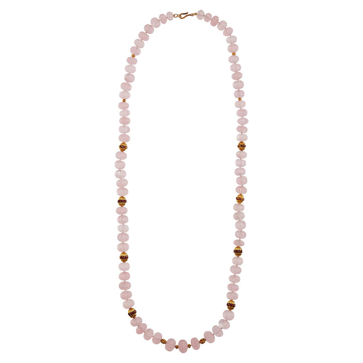Rose Quartz Beaded Necklace 211 (87cm) - Globetrotter - Ileana Makri