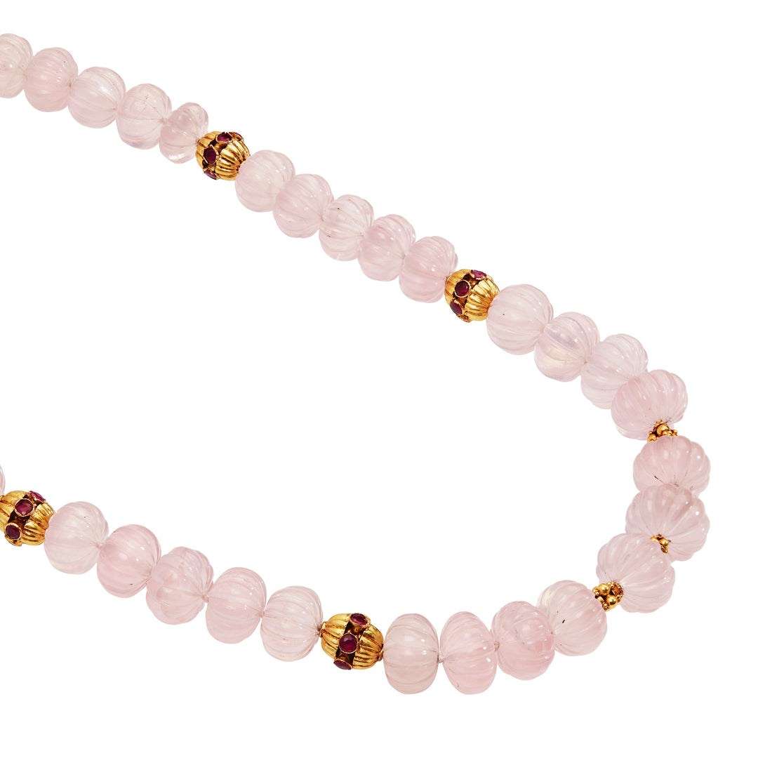 Rose Quartz Beaded Necklace 211 (87cm) - Globetrotter - Ileana Makri