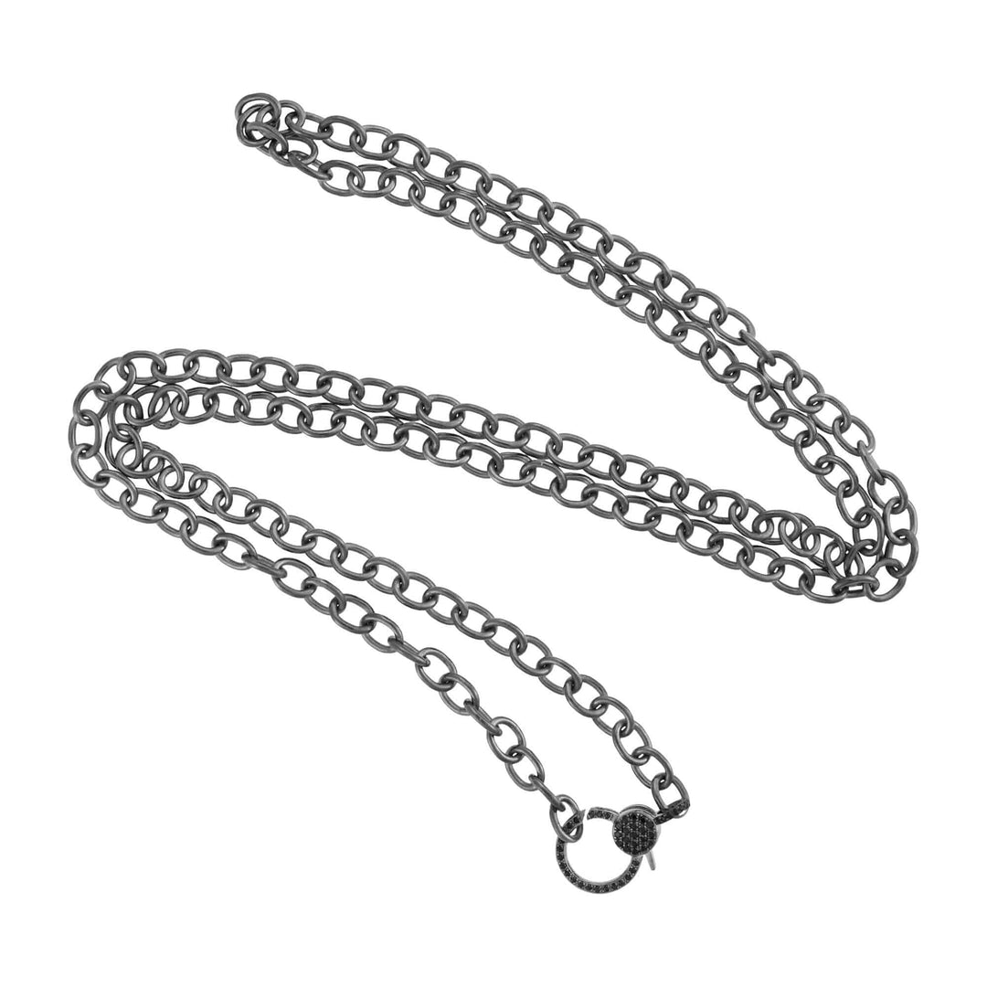 Round link chain large diamond lock SLV - W14 - BD - Chains - Ileana Makri