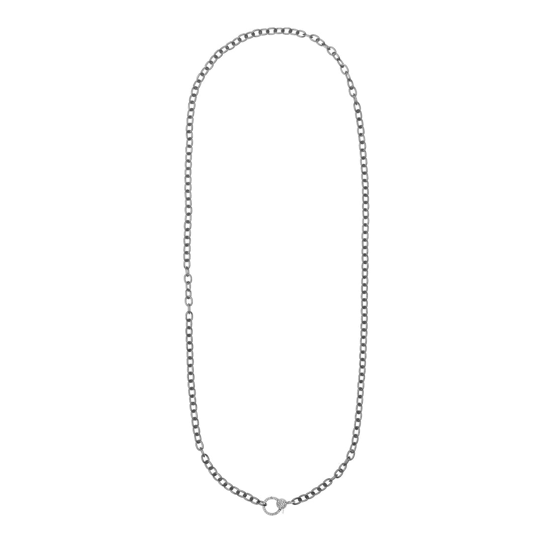 Round link chain large diamond lock SLV-W14-D - Chains - Ileana Makri store