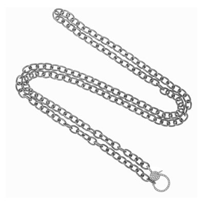 Round link chain large diamond lock SLV-W14-D - Chains - Ileana Makri store