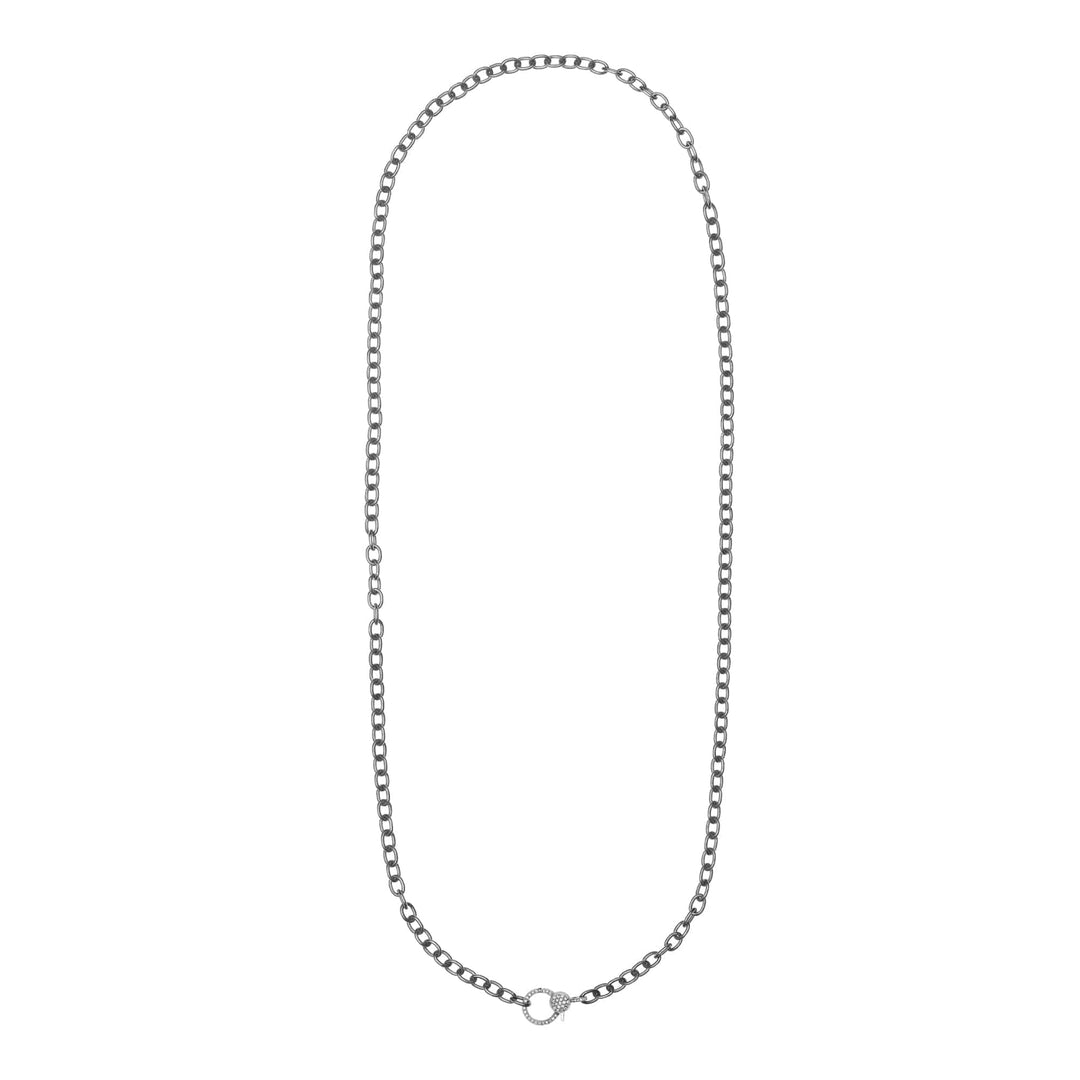 Round link chain large diamond lock SLV - W14 - D - Chains - Ileana Makri