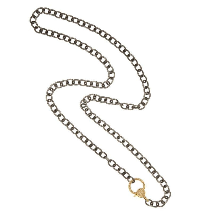 Round link chain large diamond lock SLV - Y14 - D - Chains - Ileana Makri