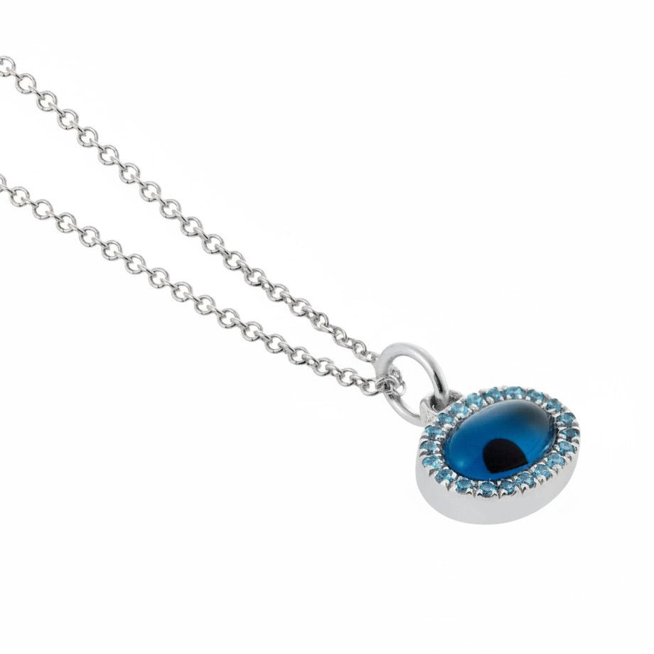 Sapphire White Mini Oval Eye Pendant - EVIL EYE - Ileana Makri