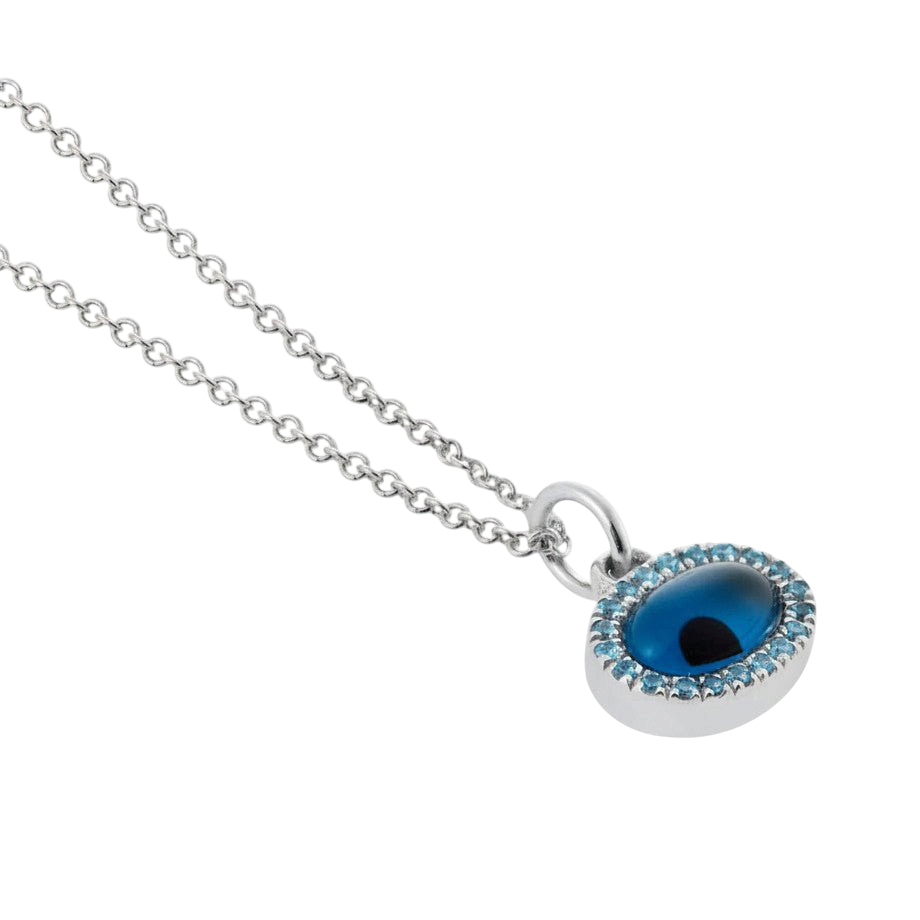Sapphire White Mini Oval Eye Pendant - EVIL EYE - Ileana Makri