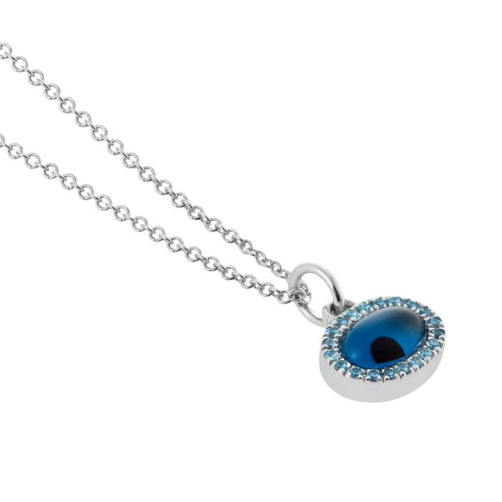 Sapphire White Mini Oval Eye Pendant - EVIL EYE - Ileana Makri