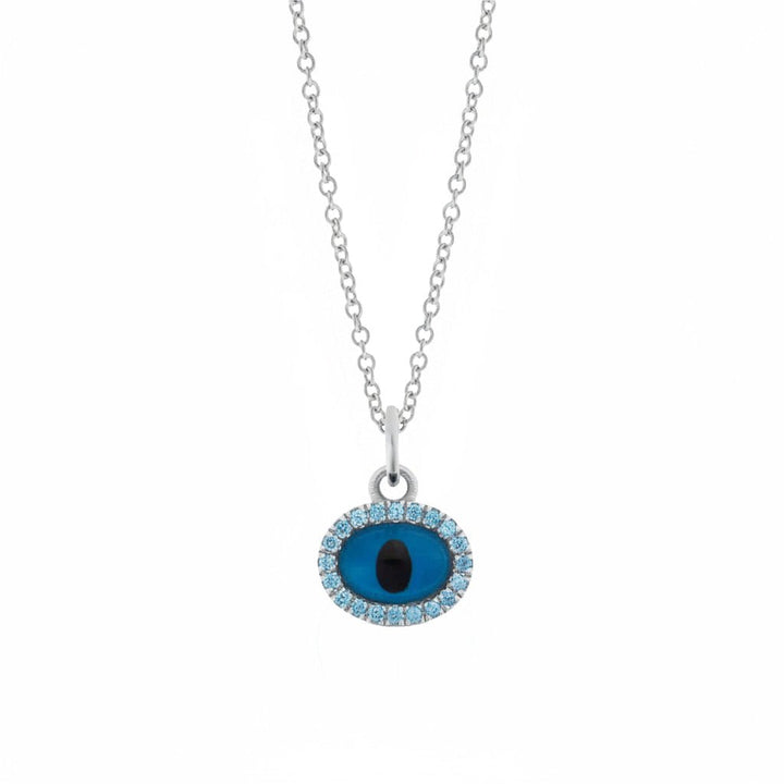 Sapphire White Mini Oval Eye Pendant - EVIL EYE - Ileana Makri