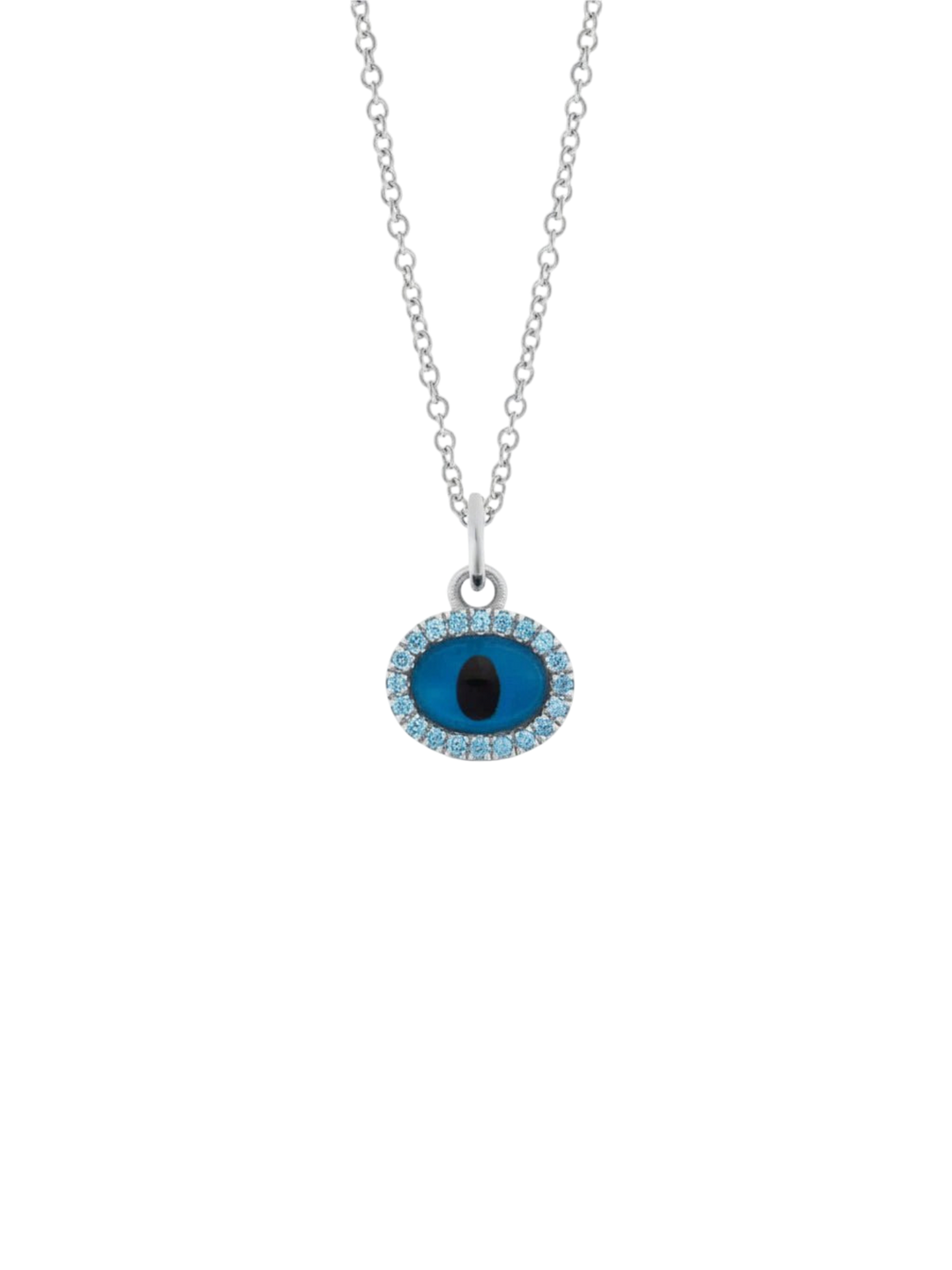 Sapphire White Mini Oval Eye Pendant - EVIL EYE - Ileana Makri