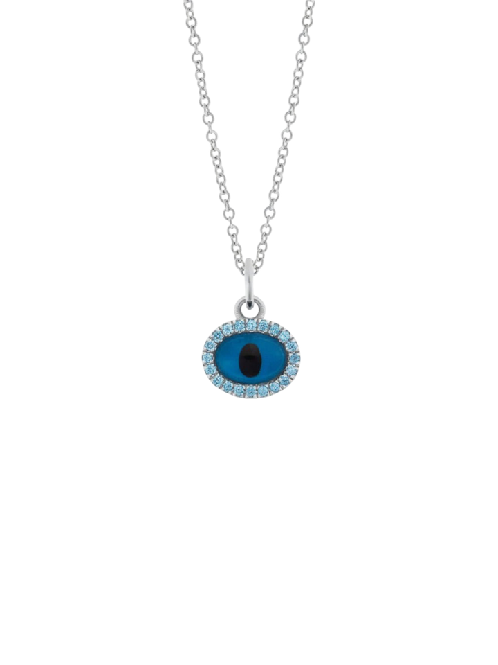 Sapphire White Mini Oval Eye Pendant - EVIL EYE - Ileana Makri
