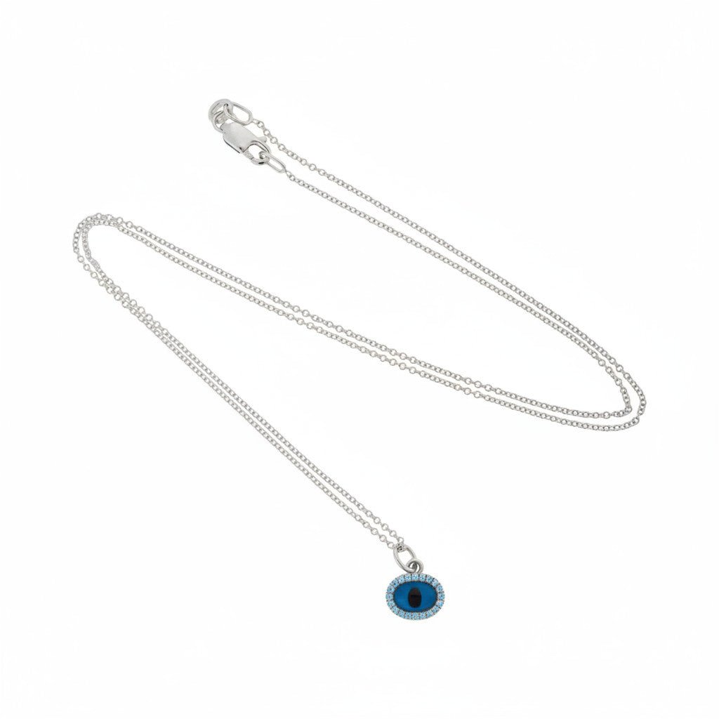 Sapphire White Mini Oval Eye Pendant - EVIL EYE - Ileana Makri