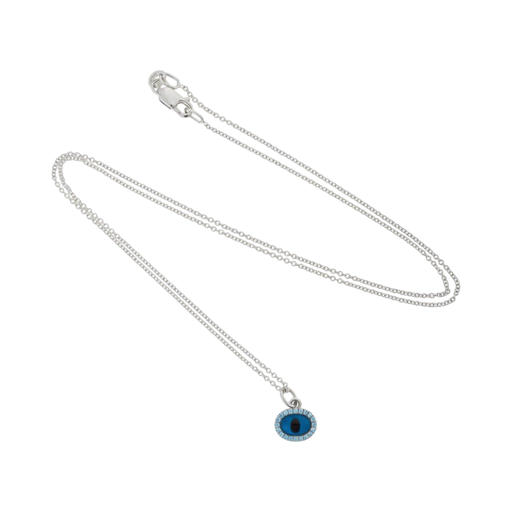 Sapphire White Mini Oval Eye Pendant - EVIL EYE - Ileana Makri