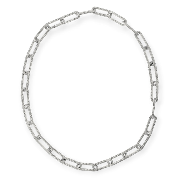 Seamless Pave Diamond Oblong Link Necklace
