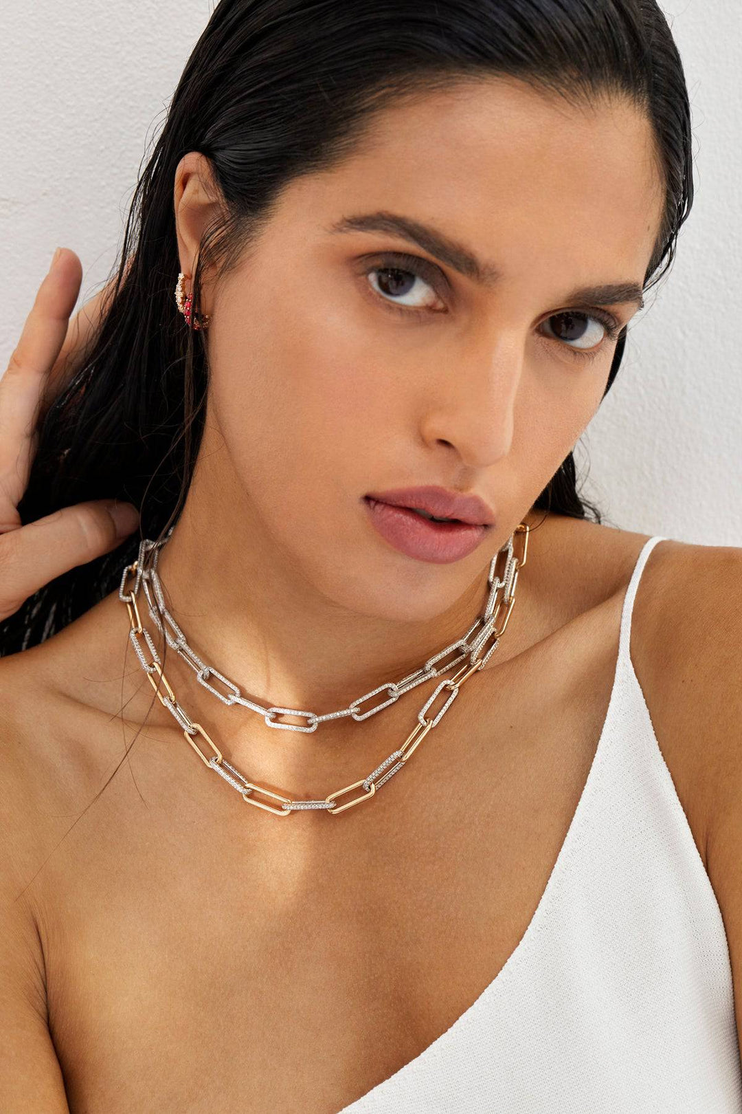 Seamless Oblong Single Diamond Link Necklace - Chains - Ileana Makri store